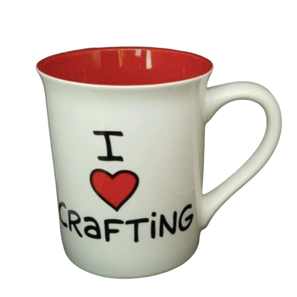 I Love heart Crafting Coffee Mug Cup 16 floz White Red  ceramic *